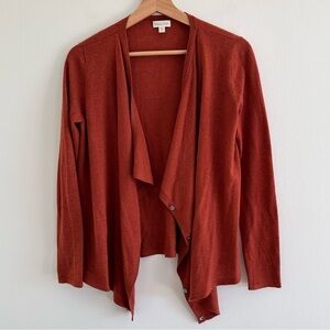 Garnet Hill modern cashmere drape front rust burnt orange cardigan XS